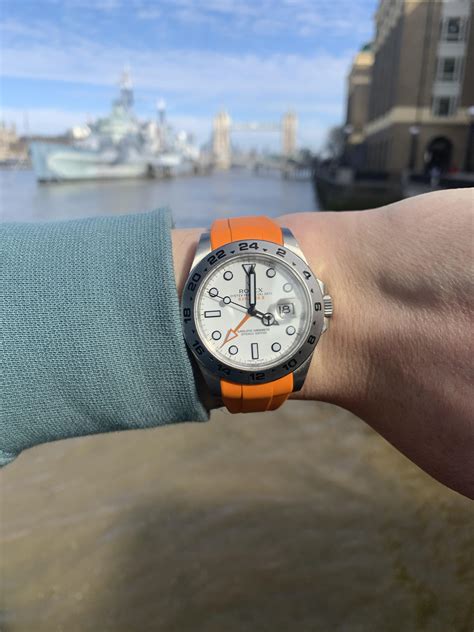 rolex explorer 2 orange rubber strap|rolex explorer 2 strap options.